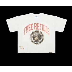 Free Refills Graphic T Shirt‎ Size oversized Small White Red Vtg Retro 90s Style